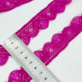 1 Inch Rose Color Elastic Lace Ribbon, 5 Yard Sewing Lace Trim, Elastic Stretchy Lace Fabric for Crafting, Wedding, Gift Wrapping, Bow Making (Rose, 5 Yards)