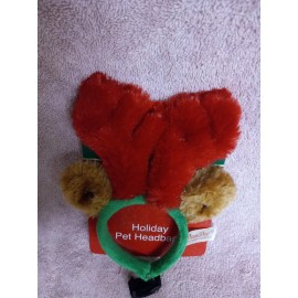 Antlers Holiday Pet Headband Costume Reindeer Christmas Red Green Brown