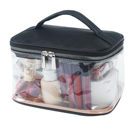 lllyan Makeup Bag Toiletry Bag for Women Large Capacity Transparent Makeup Bag Travel Bag for Toiletries Waterproof, Portable, Open Plan Design, Essential for Travel(blcak)
