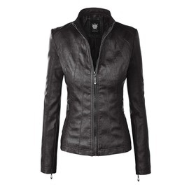 Lock and Love LL WJC877 Womens Panelled Faux Leather Moto Jacket M BLACK