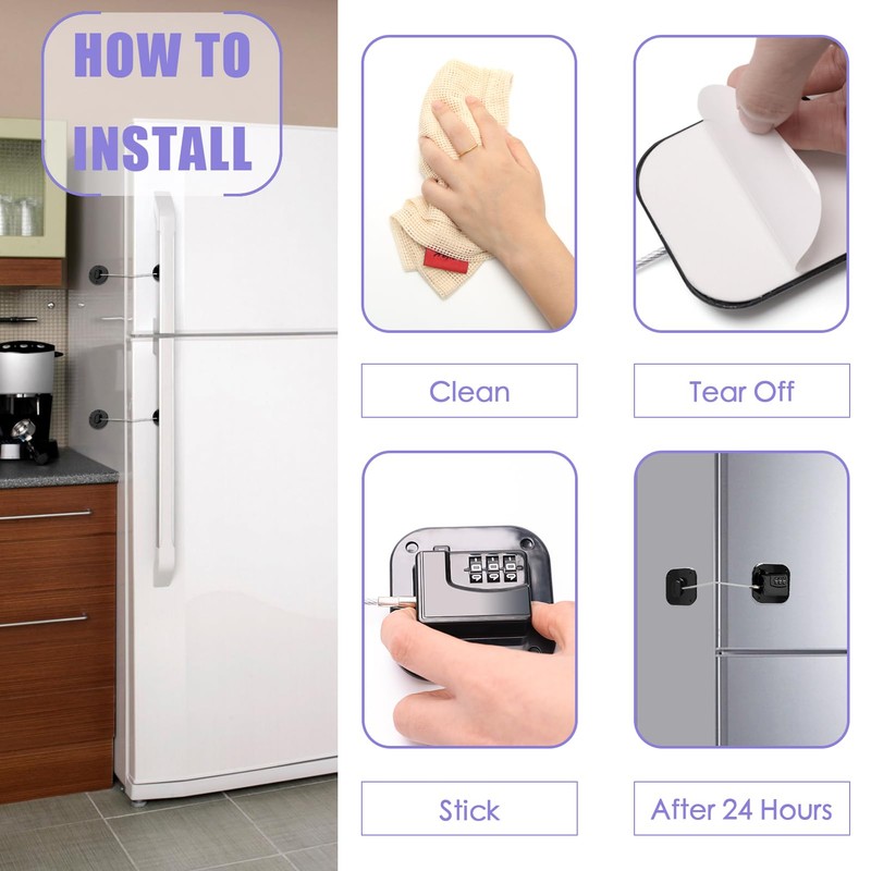 Pletpet 4PCS Fridge Lock Combination, Self-Adhesive Refrigerator Locks Freezer Door