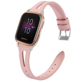 Compatible for Garmin Venu Sq Band, Giaogor Slim Vintage Leather Strap Replacement for Women, Man, Wristband Accessories Compatible for Garmin Venu Sq Smartwatch (Pink)