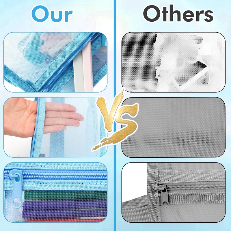 veyaltedl Mesh Transparent Pencil Case,Grid Mesh Pen Case with Zipper,1PCS