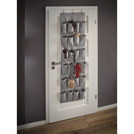 Leifheit Organizer aus grauem Stoff, Hängeregal für Schuhe, hängende Schuhaufbewahrung, Schuhregal mit stabilen Haken für die Tür, hygienisch abwaschbarer Polyesterstoff, Hängeaufbewahrung