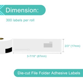 NineLeaf 2 Roll (600 Labels) Compatible for Brother DK1203 DK-1203 (0.66'' x 3.4") White File Folder Labels with Cartridge for QL-500A QL-560VP QL-580N Label Printers