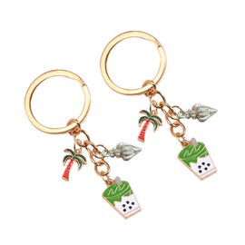AUCELI Car Keychain, 2PCS Island Palm Tree Vehicle Key Chain, Metal Automotive Key Ring Holder Accessories, Universal Fit (Style A)