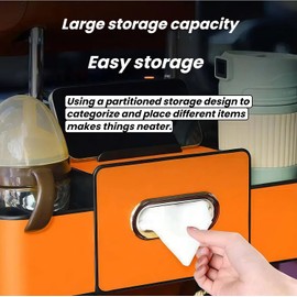 Organizador 4‑en‑1 para asiento trasero – Portavasos, caja de pañuelos, soporte móvil y ganchos – Negro (OSHAK103902)