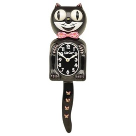 Kit Cat Klock Pink Bow/Butterfly Tail Pink/Yellow Crystals Jeweled Clock
