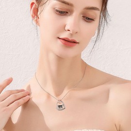 DAYLINLOVE Cow Necklace 925 Sterling Silver Cow Heart Shape Mom Pendant Necklace Mother Son Daughter Animal Jewellery Gifts for Mum Mother Women Cow Lover