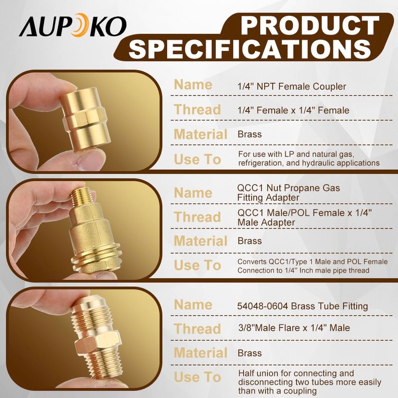 Aupoko QCC1 Nut Propane Gas Fitting Adapter Kit, Propane Gas