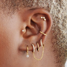 Gold Earrings Set for Women, 14K Gold Plated Stud and Cartilage Earring Sets for Multiple Piercing, Hypoallergenic Stackable Small Gold Huggie Hoop Earrings for Women Jewelry (Gold-6 Pcs)