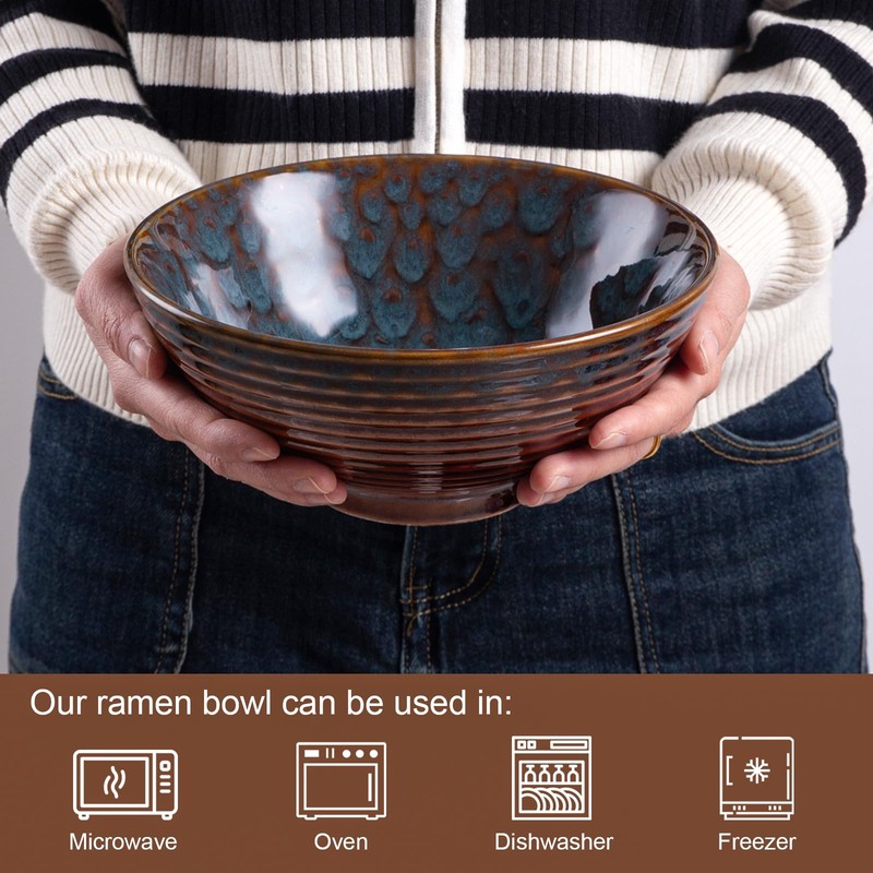 HOKELER Ceramic Japanese Ramen Bowl Set, 2 Sets Asian Pho