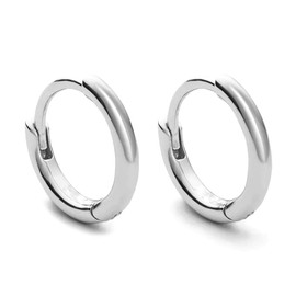 Classic Elegant Pure Solid 925 Sterling Silver White Gold Plated Small 14mm Thin Hoops Earrings Unisex Trendy Cool Men Women Hypoallergenic Huggie Hoop Earrings, Small, Sterling Silver, No Gemstone