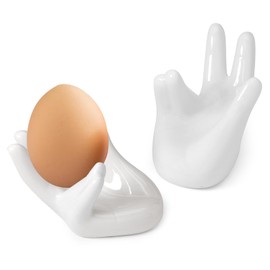 vibedor 2 Pcs Creative Ceramic Egg Stands, Porcelain Egg Holders Hand Shaped Egg Cups Holder for Hard Boiled Eggs in Living Room, Restaurant and Dining Table for Breakfast, Display