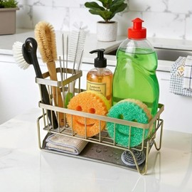 Big Kitchen Sponge Holder for Kitchen Sink, Self-Draining Sink Caddy for Brush Dishcloth & Soap, Stainless Steel Kitchen Organizer for Countertop, Home Essential House Cleaning Supplies