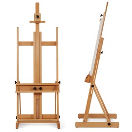 VISWIN Large H-Frame Easel for Painting 53"-91" H, Adjustable Solid Beech Wood Heavy Duty Easel Stand with Storage Tray, Hold Canvas up to 78", Art Easel for Adults, Artists - Natural