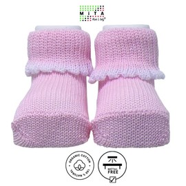 Mita - Patucos Baby 0-3 Months with Organic Cotton | Made in Italy 100% 100% Biodegradable Fibres | No Chemical Treatment | Pink, 3 Months, pink