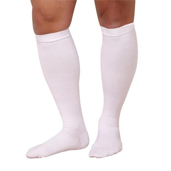 SUPPORT PLUS Mens Moderate Compression Knee High Socks -15-20mmHg, Regular Calf - White - XL