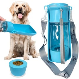 Botella de agua portátil para perros, botella de agua de viaje para perros 2 en 1 con recipiente de comida y dispensador de cuencos, a prueba de fugas, ligera, ideal para perros, paseos por