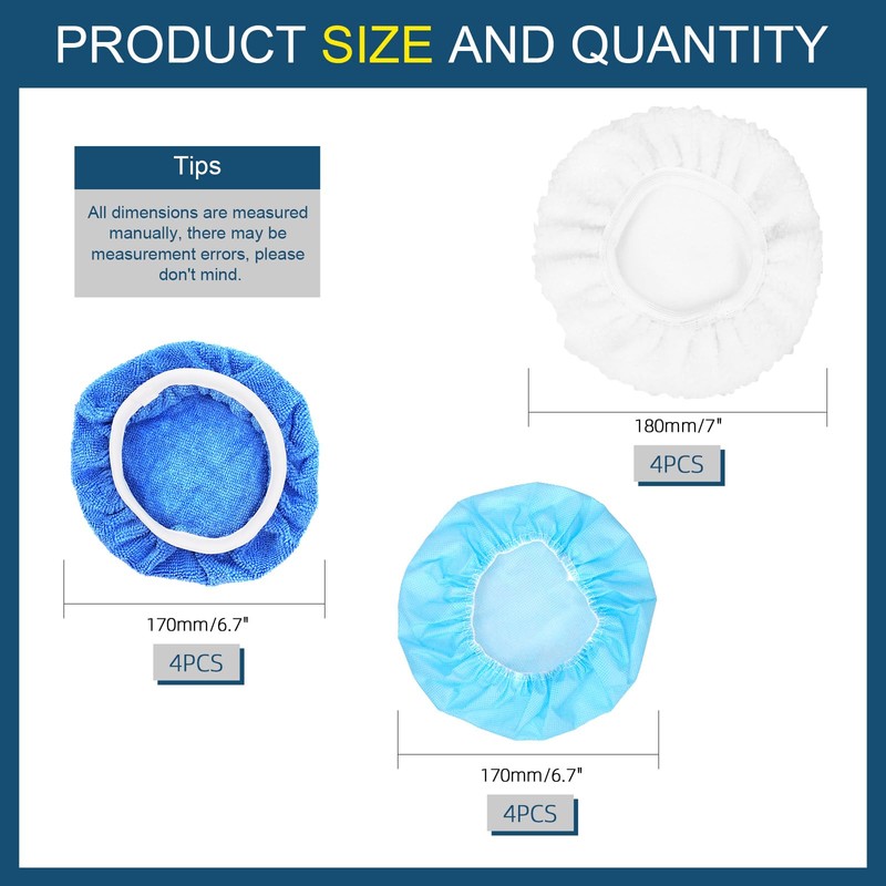 Glarks 12Pcs 7-8 Inch Car Polisher Pad Bonnet Set, Soft