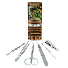 Geometric Apatosaurus Brontosaurus Dinosaur Aztec Mayan Style Stainless Steel Manicure Pedicure Grooming Beauty Care Travel Kit