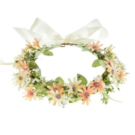 Lucky Summer Daisy Flower Headband BOHO Greenery Floral Headpiece Wedding Festival(Light Orange)