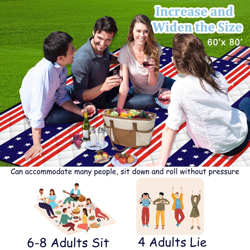 Poedist Extra Large Patriotic Picnic Blanket Waterproof,60"x 80"Foldable Machine Washable