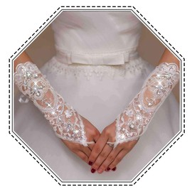 Latious Wedding Bride Lace Gloves White Fingerless Crystal Gloves Sequins Bridal Glove Party Prom Glove Accessories for Women and Brides