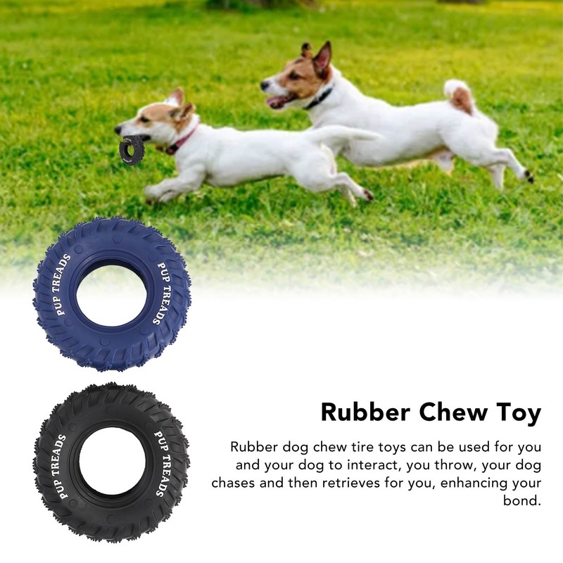 2Pcs Blue Black Rubber Tire Dog Chew Toy Safe Tire