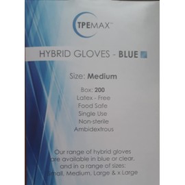 TPEMAX Latex-Free Hybrid Blue Colour Gloves - 1 Box of 200 Gloves - Medium