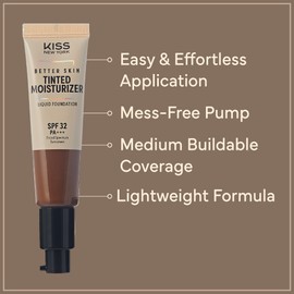 Kiss New York Tinted Moisturizer with SPF 32 PA+++ (Chestnut) With Kabuki Brush,12 Hour Hydrating Sunscreen for Face, No White Cast for Dark Tones, Natural Finish With Hyaluronic Acid, Vitamin E