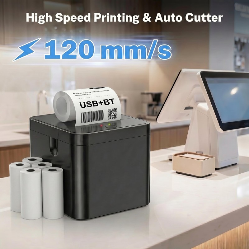 Qigreesol 58mm Portable Thermal Printer with 5 Rolls, POS Receipt