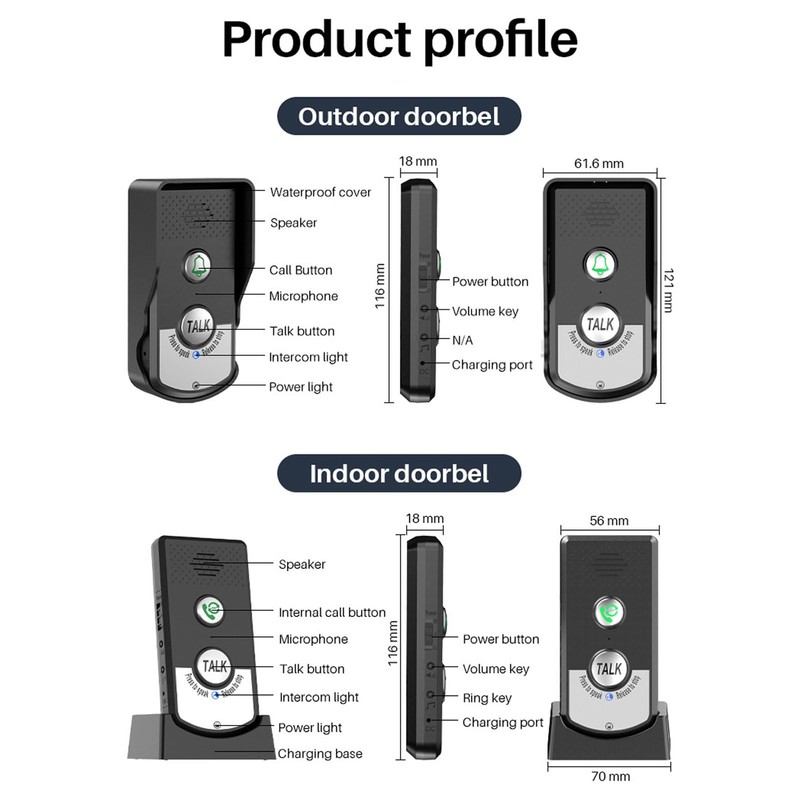 Voice Door Bell, Intercom Door Bell, IP54 Waterproof Electronic Intercom