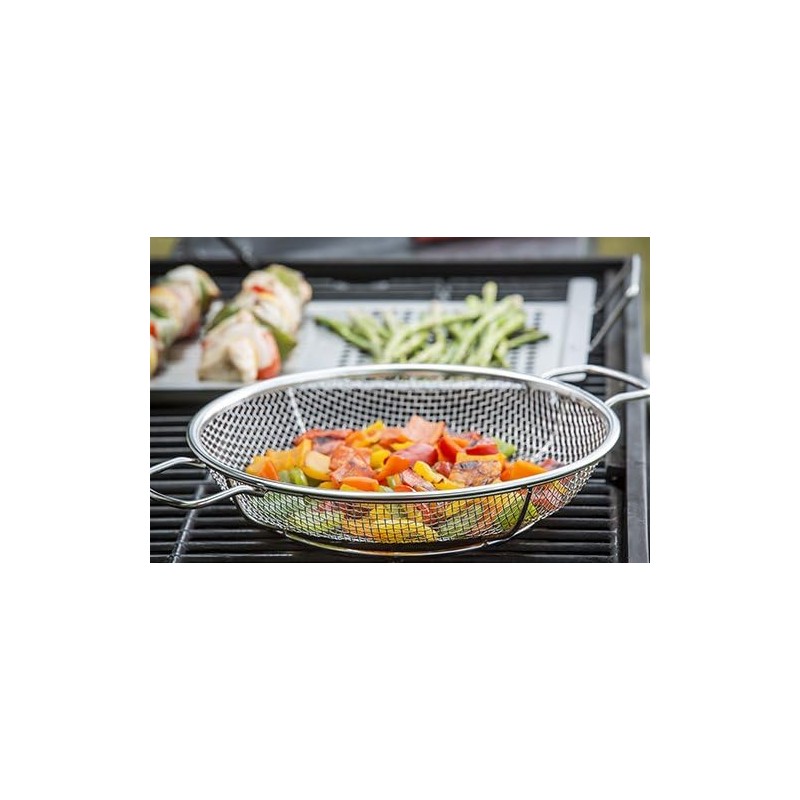 TableCraft BBQ Stainless Steel Cast Iron 16-Inch Round Grilling Basket,