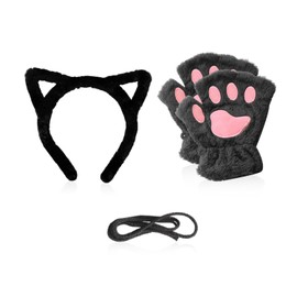 1 Pair Of Cat Claw Gloves, 1 Cat Ear Headband, Cute Plush Decoration, Fingerless Gloves, Warm And Cold-Proof Gloves