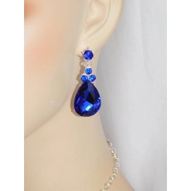 Unbranded Royal Blue Bridal Rhinestone Crystal Necklace Teardrop Earring Set Wedding 18368
