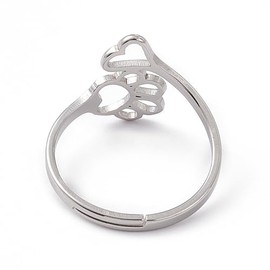 Hemasa Stainless Steel Heart & Dog Paw Prints Adjustable US Size 8 Ring for Women (Silver)