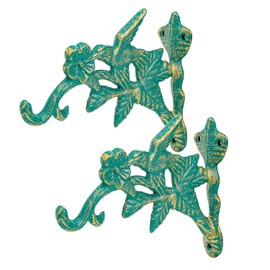 Sungmor Cast Iron Hanging Plant Brackets Decorative Plant Hanger, 2 Pack Green Wall Mounted Flower Pot Hooks, Outdoor Bird Feeder Hanger, Vintage Garden Hooks for Wind Chimes, Lanterns, Birdhouse