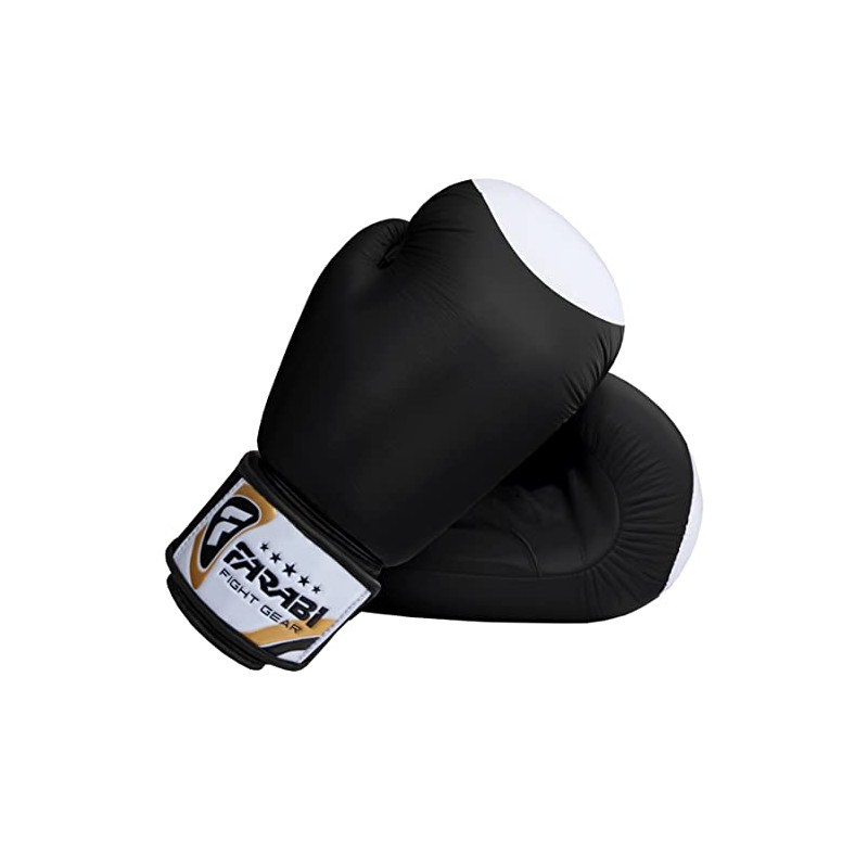 Farabi Boxing Gloves Real Leather Target Series (Black, 12-oz)