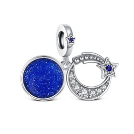 KEQ 925 Sterling Silver Charms for Bracelets Necklaces, Cute Fashion Coffee Cup Dangle Love Skunk Charm Pendant Beads Gift for Women Her (Night Sky Crescent Moon & Stars Charms)