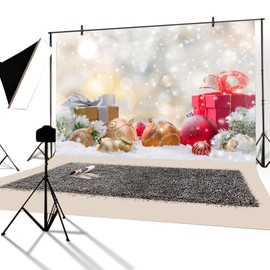 YongFoto 3 x 2 m Vinyl Photo Background Christmas Gift Boxes and Balls on Snow Photography Background for Photo Shooting Photo Studio Props