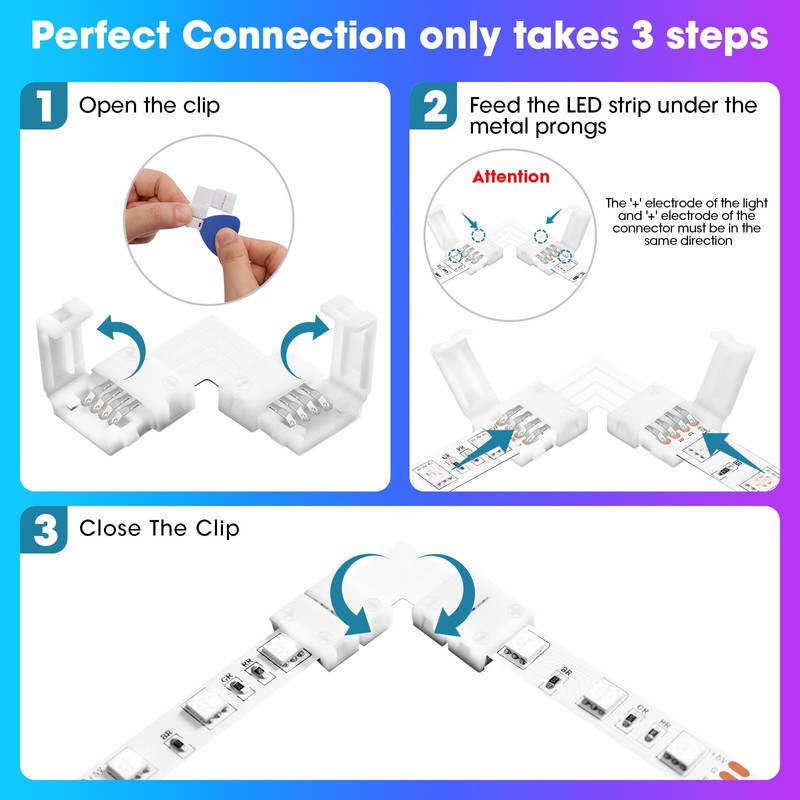 WENHSIN 10-Packs L Shape 4-Pin LED Connectors for LED Strip
