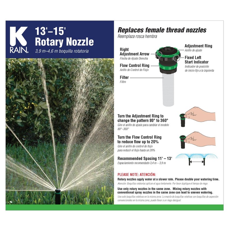 K Rain 80°-360° Adjustable Rotary Nozzle 13'-15', 6 Pack