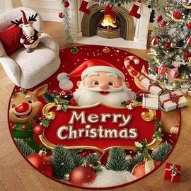 JynxtoyZeal Christmas Carpet, Round Non Slip and Washable Santa Snowflakes Door Mat,Christmas Bathmat for Outdoor Indoor (60x60 cm)