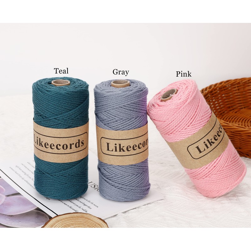 Likeecords Cotton Crochet Yarn for Bag,2Mm X 160 Yards,Macrame Cord,Chunky