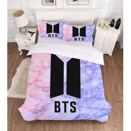 Ruiqieor Korean Boy Group Bed Linen 135 x 200 cm Duvet Cover Set and 50 x 75 cm Pillowcase, Bulletproof Boy Scouts Bed Linen for Boys and Girls, 3D Digital Print Three-Piece Bed Linen, Microfibre