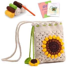Mnuizu Crochet Kit for Beginners - Phone Bag Crochet Set with Yarn, Tools, and Video Tutorials for Adults Starting Out in Crochet Craft(Beige）