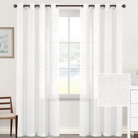 Tenger Home Natural Linen Curtains, Transparent Curtains, Voile Curtains, Living Room, Semi-Transparent Linen Curtain with Ruffle Tape, Linen Curtains, Living Room, Set of 2 (White, W 150 x H 225 cm)