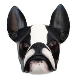 NOVICA Animal Themed Wood Mask, White and Black, 'Sweet Boston Terrier'