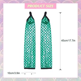 Yikisdy Women Mermaid Gloves Sparkle Fingerless Long Glove Fish Scale Arm Sleeves Rave Party Costume (Green)